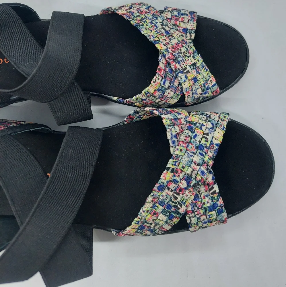 Bernie Mev Hallie Black Multicolor Wedge Open Toe Sandals Womens Size 38 US 7
